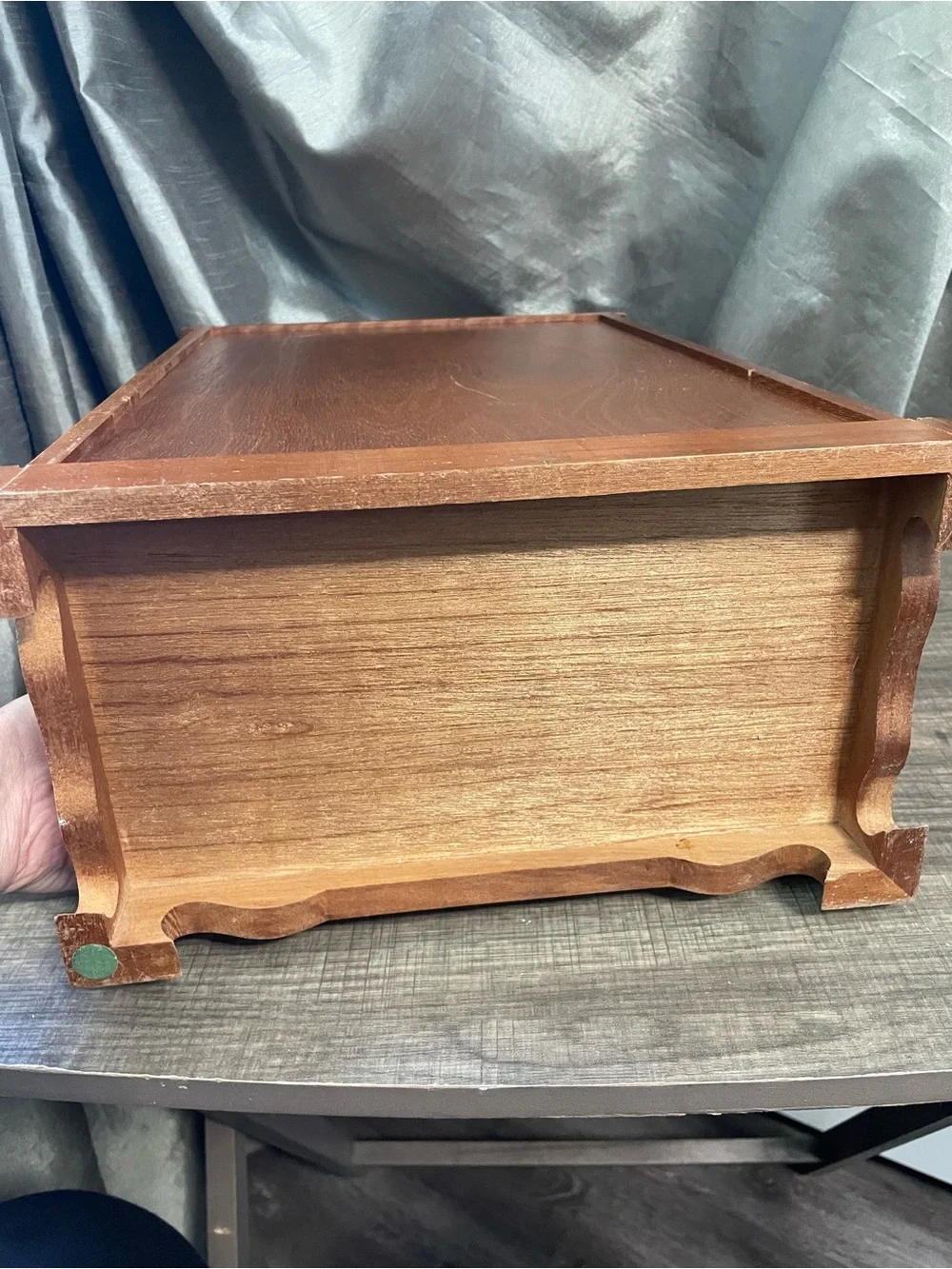 Vintage Mele Wood Jewelry Armoire Etched Glass Box
